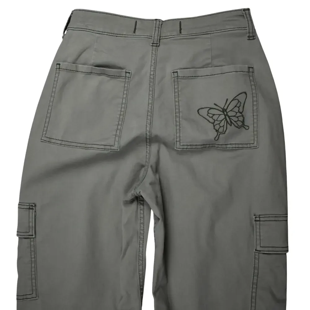 Hollister Women's Cargo Dad Pants 00 / 24 Green Butterfly Ultra High Rise Y2K
